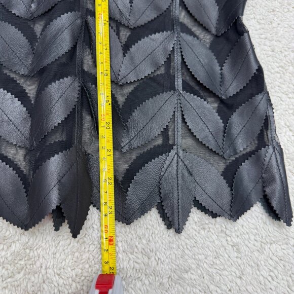 Natto Women's Full Zip Black Leather Jacket Mesh Leaf Applique Design, Size L - Picture 7 of 8